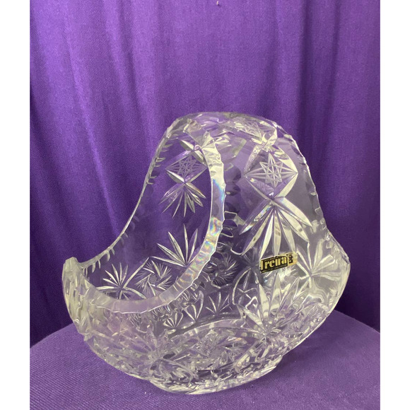 Vintage Lead Crystal Clear Cut Diamond Design Basket - Picture 3 of 15